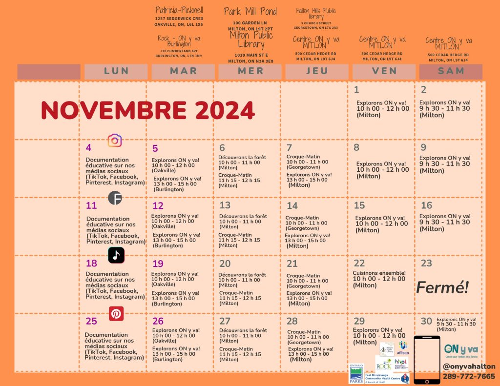 Calendrier Novembre