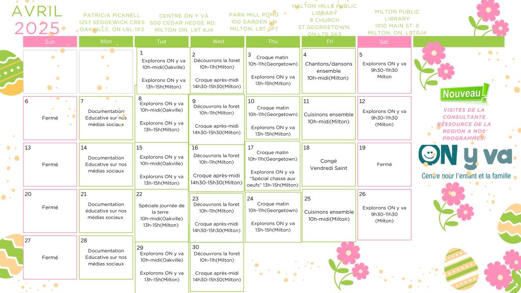Calendrier Avril 2025